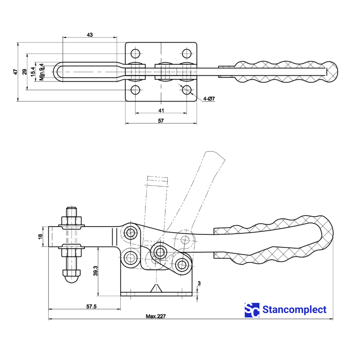 Quick release horizontal toggle clamp ST-203-P - holding capacity 227 kg